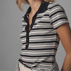 T.LA for Anthropologie Striped Black and White Polo Top